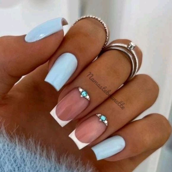 2/$16 Rhinestone Blue Long Press On Nails - Picture 1 of 16